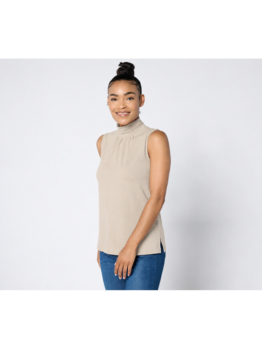 ''As Is'' Isaac Mizrahi Live! Essentials Mock Neck Sleeveless Taupe Size 2X #38*